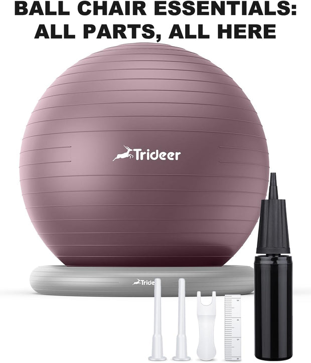 Trideer Exercise Yoga Ball Chair with Base for Home Office Desk, Stability & Fitness Ball Seat to Relieve Back Pain, Home Gym Workout for Abs, Pregnancy Ball with Pump