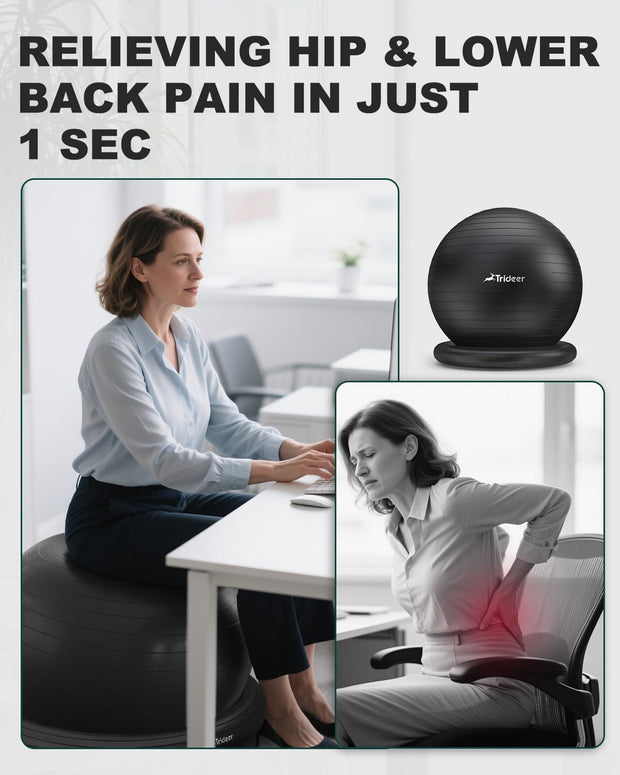 Trideer Exercise Yoga Ball Chair with Base for Home Office Desk, Stability & Fitness Ball Seat to Relieve Back Pain, Home Gym Workout for Abs, Pregnancy Ball with Pump