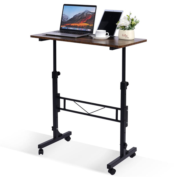 KLSMYHOKI Standing Desk Adjustable Height, Mobile Stand Up Desk with Wheels Small Computer Desk Rolling Desks, Portable Laptop Desk White Standing Table Home Office Desks 16"x31.5" Height 27"-43.5"