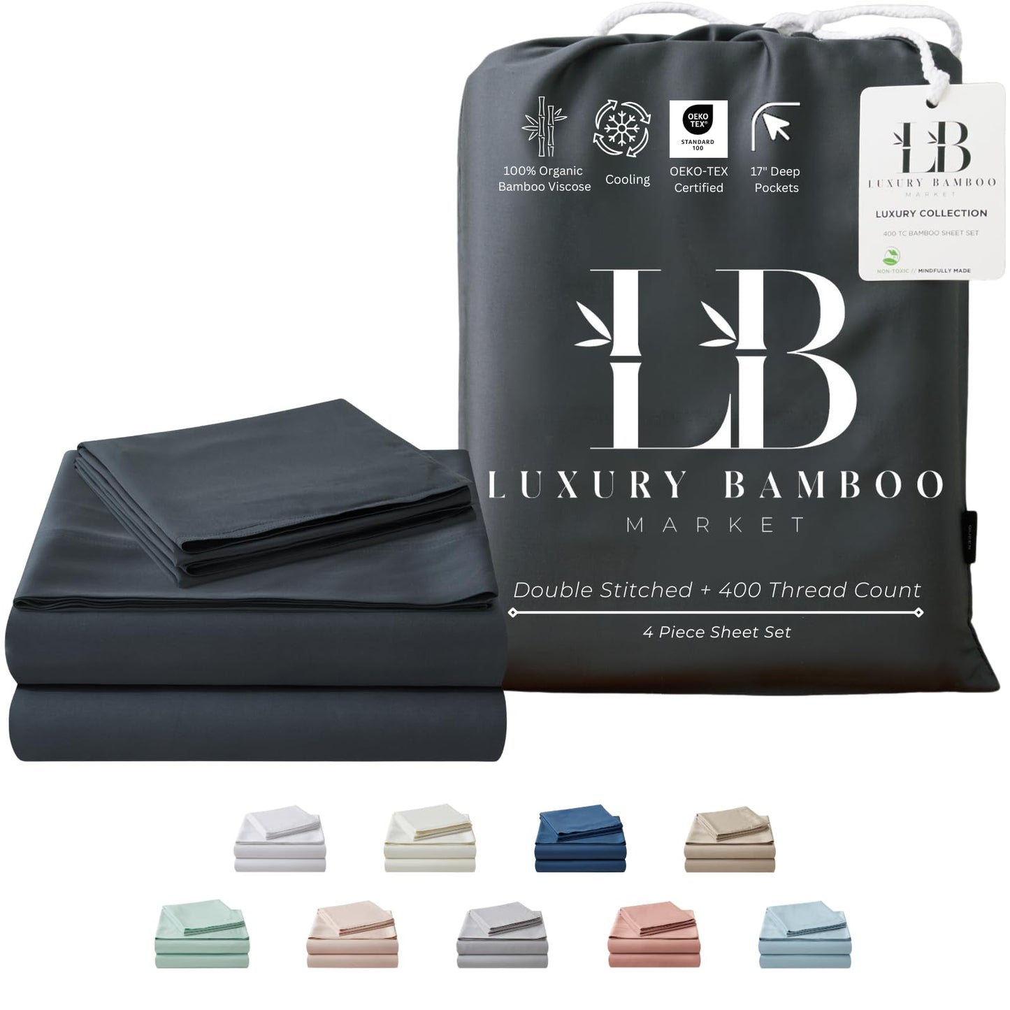 Luxury Bamboo Market | Queen Size Bed Sheet Set | 100% Viscose Made from Bamboo | Organically Grown | Ultra Soft | Cooling Sheets for Hot Sleepers | 17" Deep Pocket [Dune]