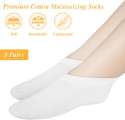 3 Pairs Moisturizing Socks for Dry Feet, Cracked Heel Repair - Overnight Lotion Cotton Socks, Gel Spa Moisture Enhancing for Women and Men, White
