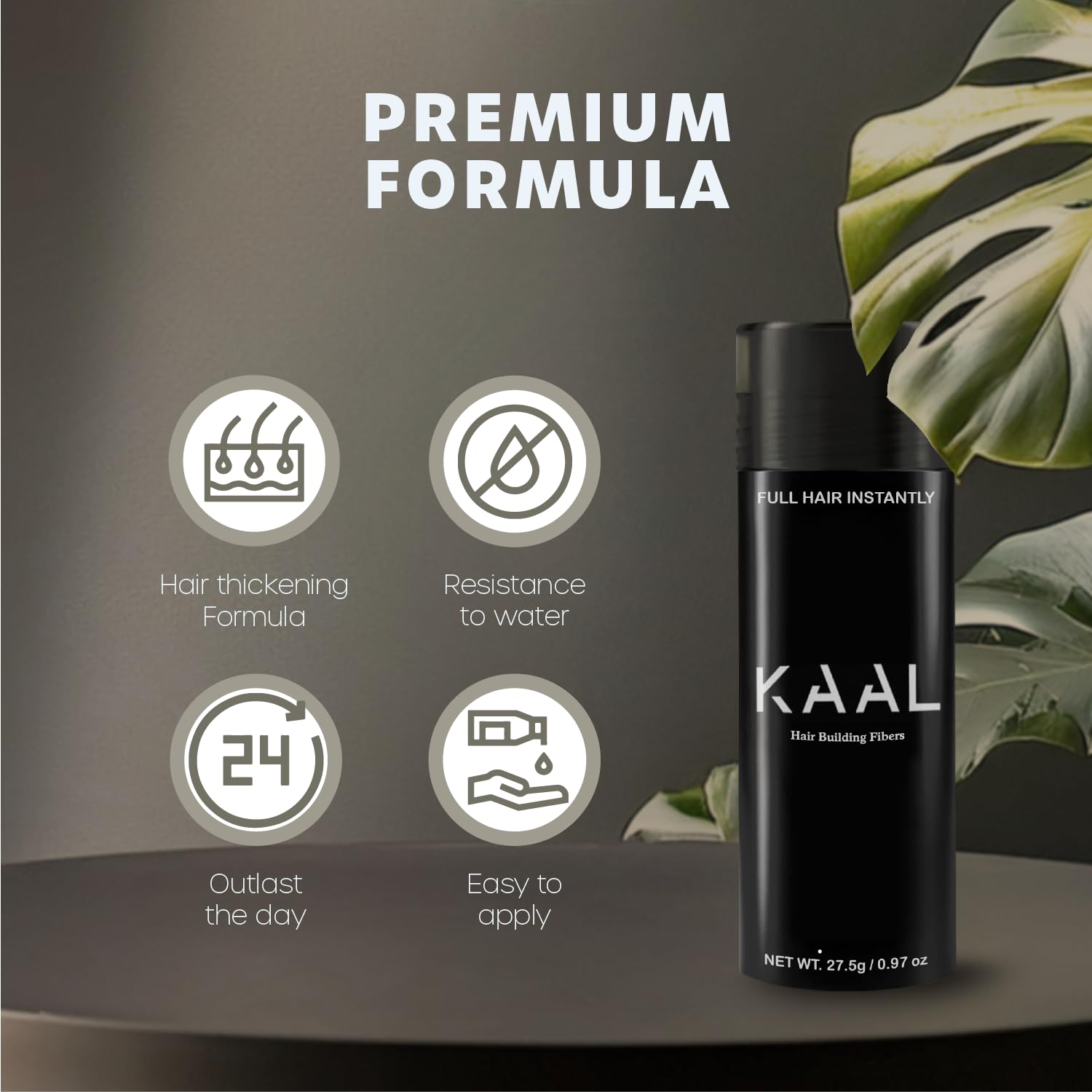 KAAL Hair Fibers | Hair Powder - (27.5g, Dark Brown), Refillable Bottle Hair Filler for Thinning Areas - For Men and Women