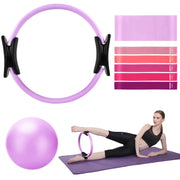TOPZGLEEY Pilates Ring Set – 14" Anti-Deformation Magic Circle with Padded Handles, Mini Ball, 5 Resistance Bands, Guide, Pilates Equipment for Home Workout