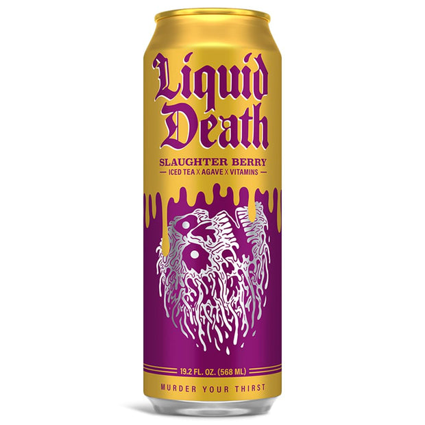 Liquid Death, Slaughter Berry Flavored Iced Tea, 8-Pack (19.2oz Cans), Raspberry Flavored Black Tea, Low Calorie, No Artificial Sweeteners, B12 & B6 Vitamins