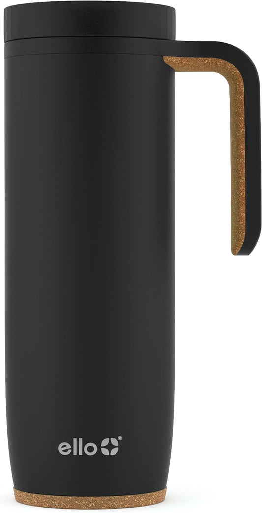 Ello Magnet 18oz Vacuum Insulated Stainless Steel Travel Mug with Side Handle and Leak-Proof Slider Lid and Built-in Coaster, Keeps Hot for 5 Hours