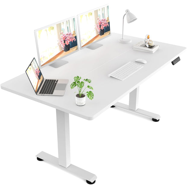 Veken 55 Inch Large Electric Standing Desk, 4 Memory Heights Adjustable,Sit to Stand Up, Work Home Office Computer Table for Study, Walking Pad, Writing, and Games, Wooden Desktop Desks, White