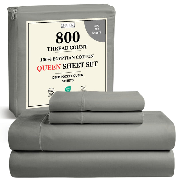100% Egyptian Cotton Sheets King Size Sheets Set with Fully Elasticated Fitted Sheet & Pillowcase sets, 800 TC Hotel Collection Deep Pocket King Sheet Set, No Pill Soft Breathable Luxury White Bedding