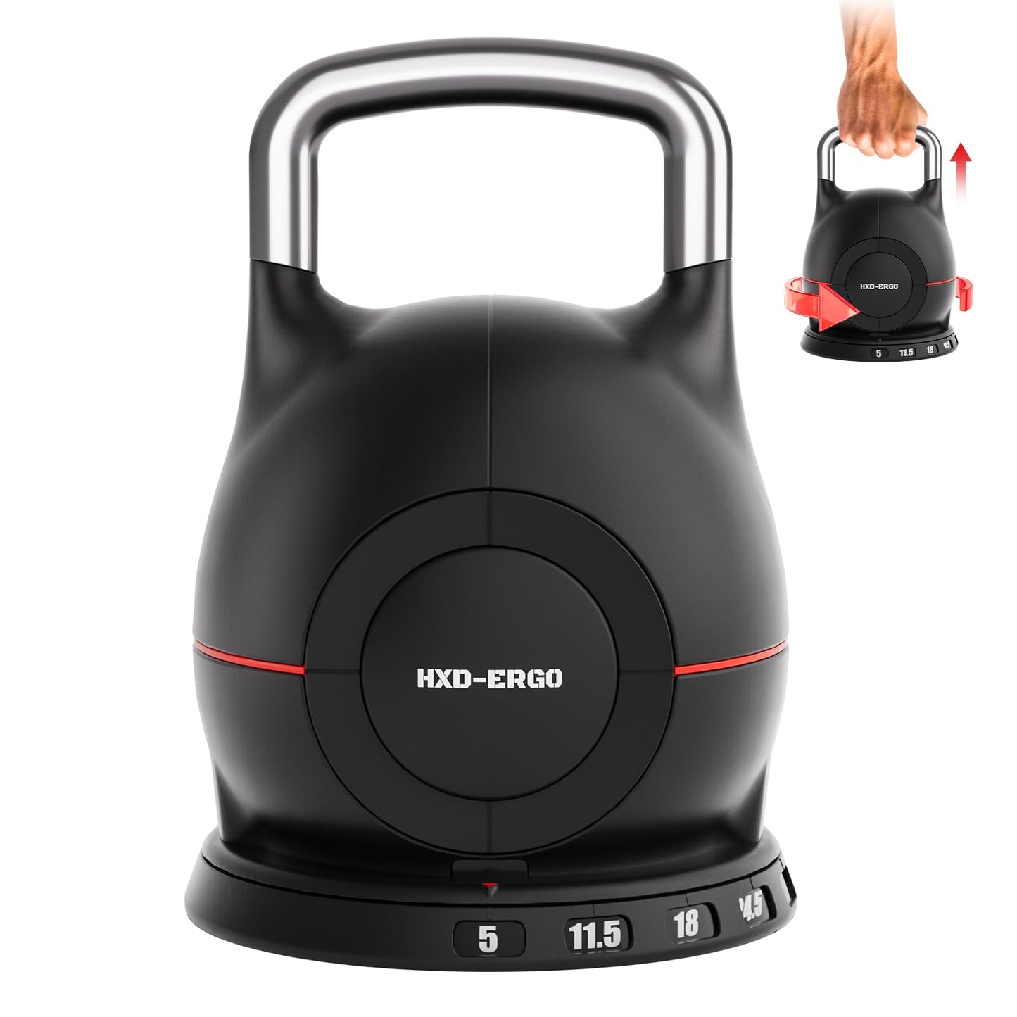 7-in-1 Adjustable Kettlebell, Quick-Adjust Kettlebell for Strength Training, 5-44 LBS Adjustable Weights for Home Gym