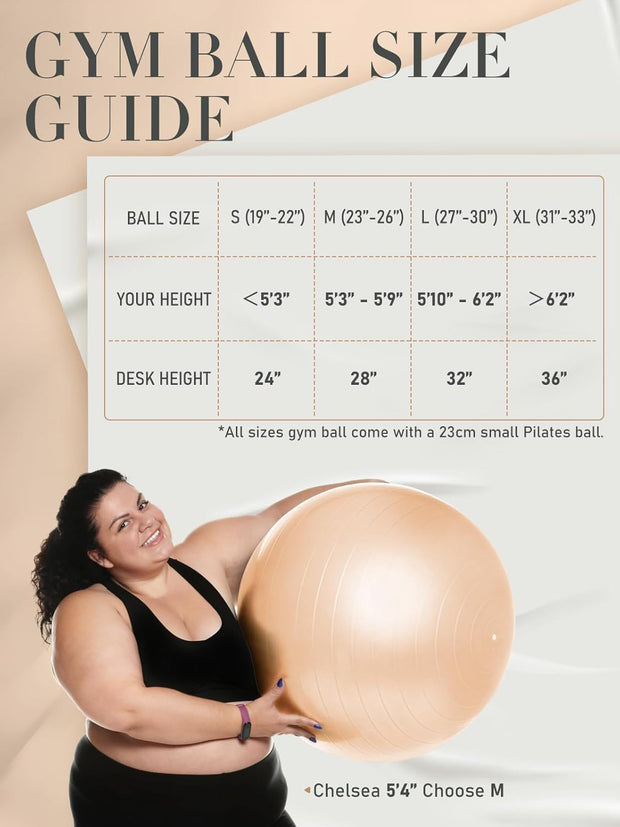 Yoga Ball for Exercise, Pilates Set, 4 Sizes Fitness Ball for Workout, Birthing, Pregnancy, Physical Therapy- Pump Included