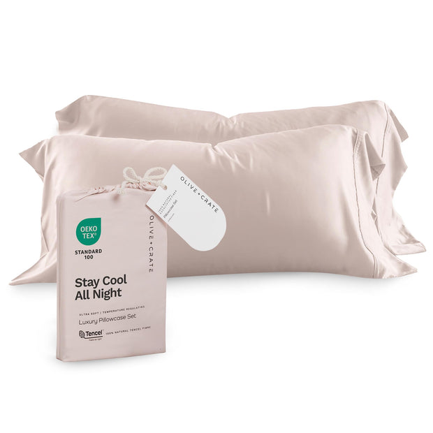 Olive + Crate Tencel Eucalyptus Pillowcases - 100% Tencel Lyocell Cooling Pillow Cases for Hot Sleepers - Hypoallergenic, Moisture-Wicking, Silk Alternative, Vegan - King Size Set of 2 [Moss]
