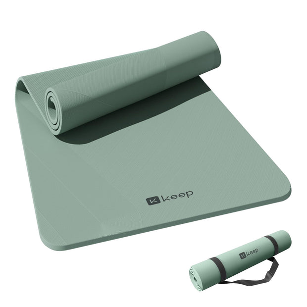 KEEP Yoga Mat, 32" Extra Wide Exercise Mat with Strap for Men and Women, 7mm Thick Double-Sided Non-Slip Eco-friendly Yoga Mat for Pilates, Workout and Fitness