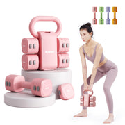 Lightweight Adjustable Dumbbell Kettlebell Set - 4 in 1 Free Weight Set with Kettlebell Grip Converter, Each 2.2 3.3 4.4 5.5lb Quick Change Weight Women Dumbbell Set for Small Spaces Home Gym