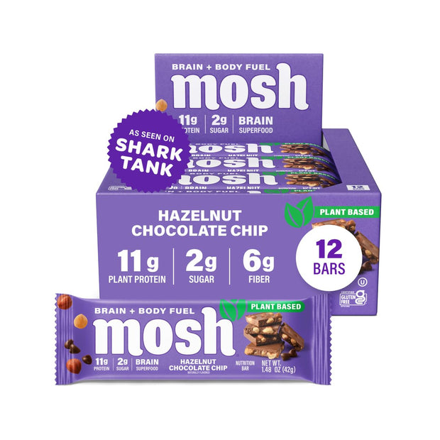 MOSH Variety Pack Vegan Protein Bars, Plant Based, Keto, Gluten Free, Brain Healthy Snack with Cognizin, Ashwagandha and Lion's Mane, 6 Count