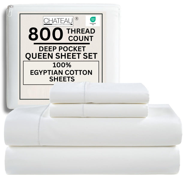 100% Egyptian Cotton Sheets King Size Sheets Set with Fully Elasticated Fitted Sheet & Pillowcase sets, 800 TC Hotel Collection Deep Pocket King Sheet Set, No Pill Soft Breathable Luxury White Bedding