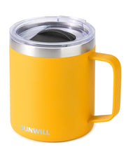 SUNWILL Insulated Coffee Mug with Lid, Travel Tumbler with Handle, 14 oz Stainless Steel Cup for Camping, Office, Home, Powder Coated White