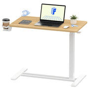 FLEXISPOT H7 Adjustable Overbed Bedside Table with Wheels Pneumatic Mobile Standing Desk Laptop Desk Rolling Computer Cart Movable Overbed Table Hospital Home Use(27.6" W x 15.7" D, White)