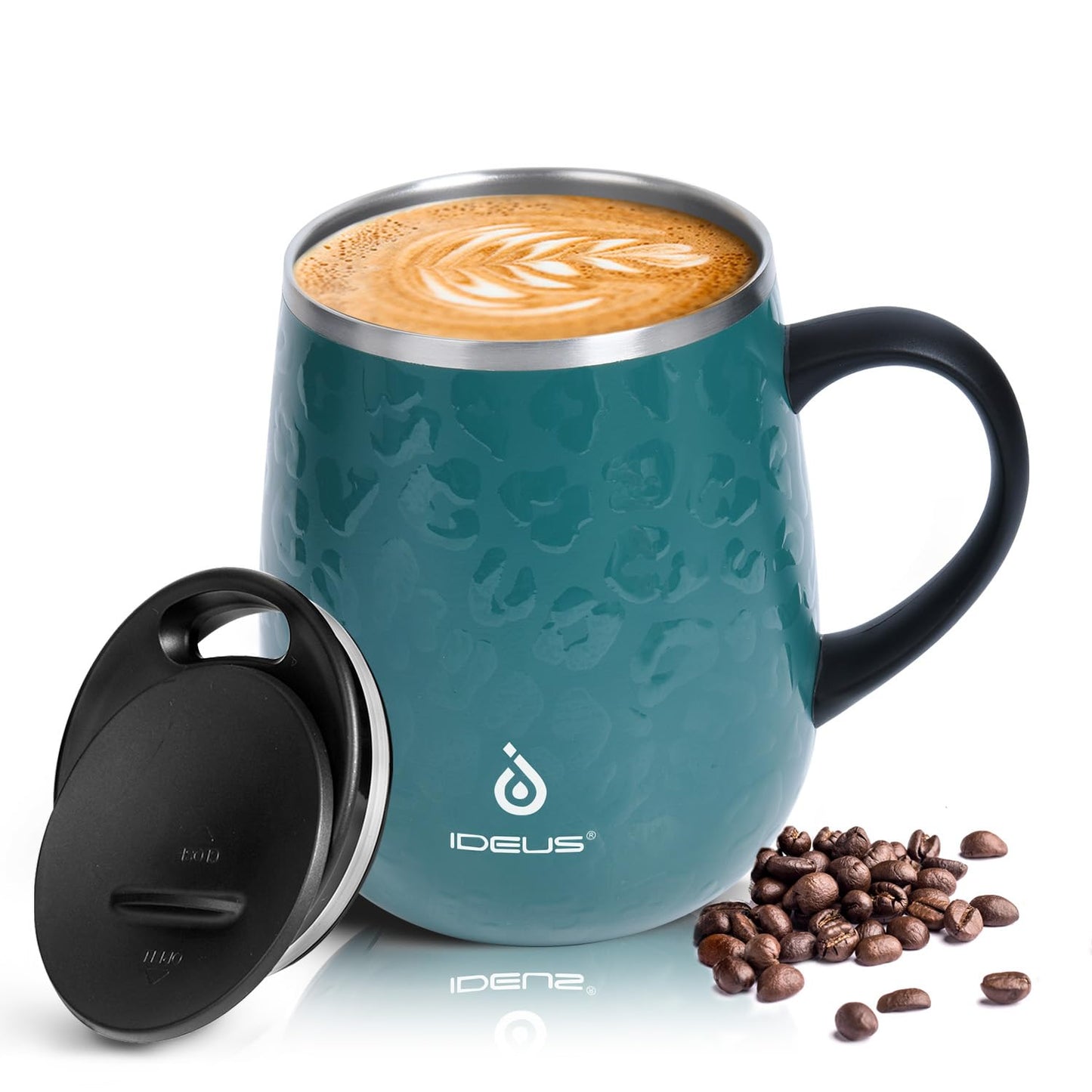 Ideus 16 oz Insulated Coffee Mug with Handle and Lid, Double Wall Stainless Steel Vacuum Thermal Coffee Mug, Travel Coffee Cup Thermal Cup for Home and Office, Storm Black