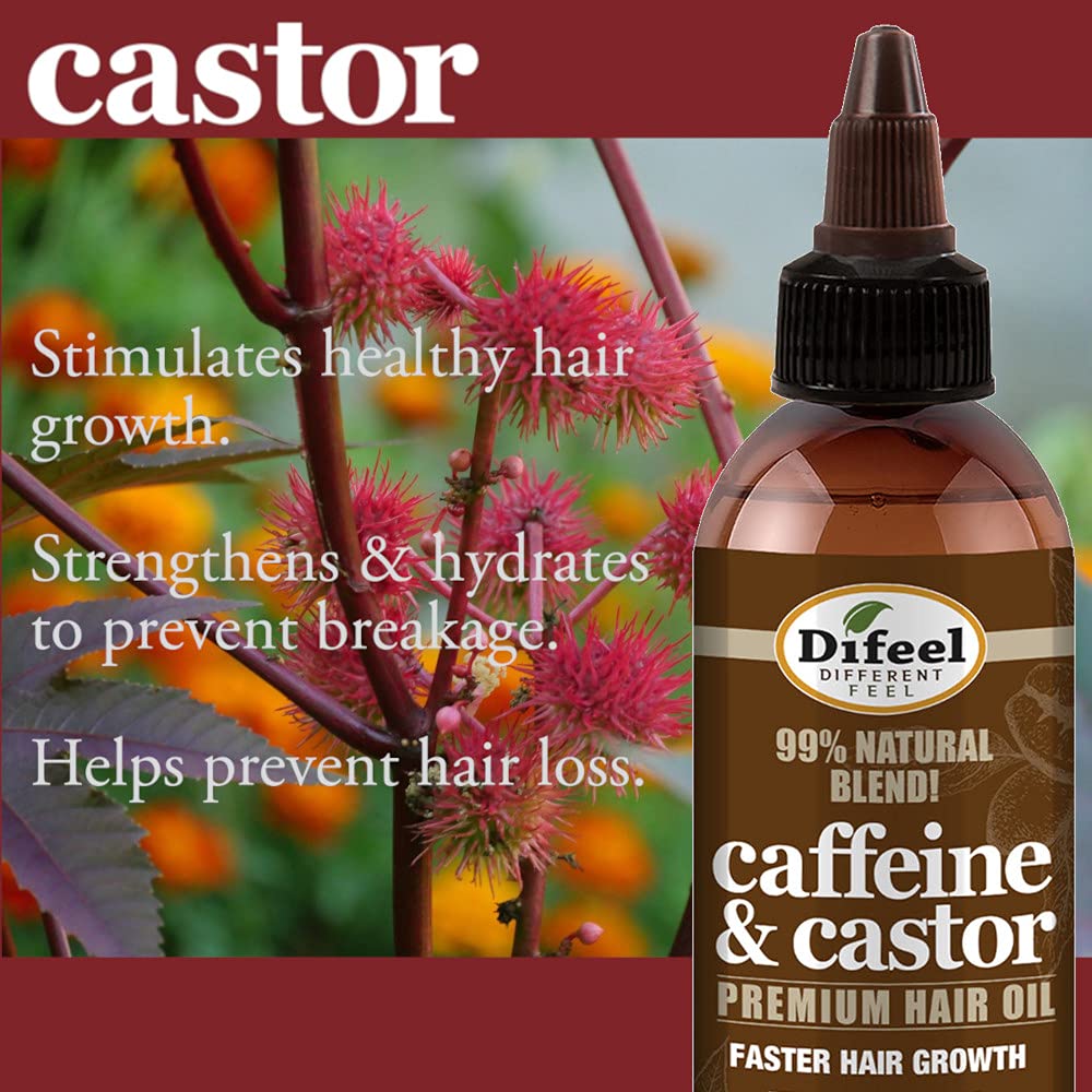 Difeel 99% Natural Premium Hair Oil - Caffeine & Castor Fastest Hair Growth, 8 oz.