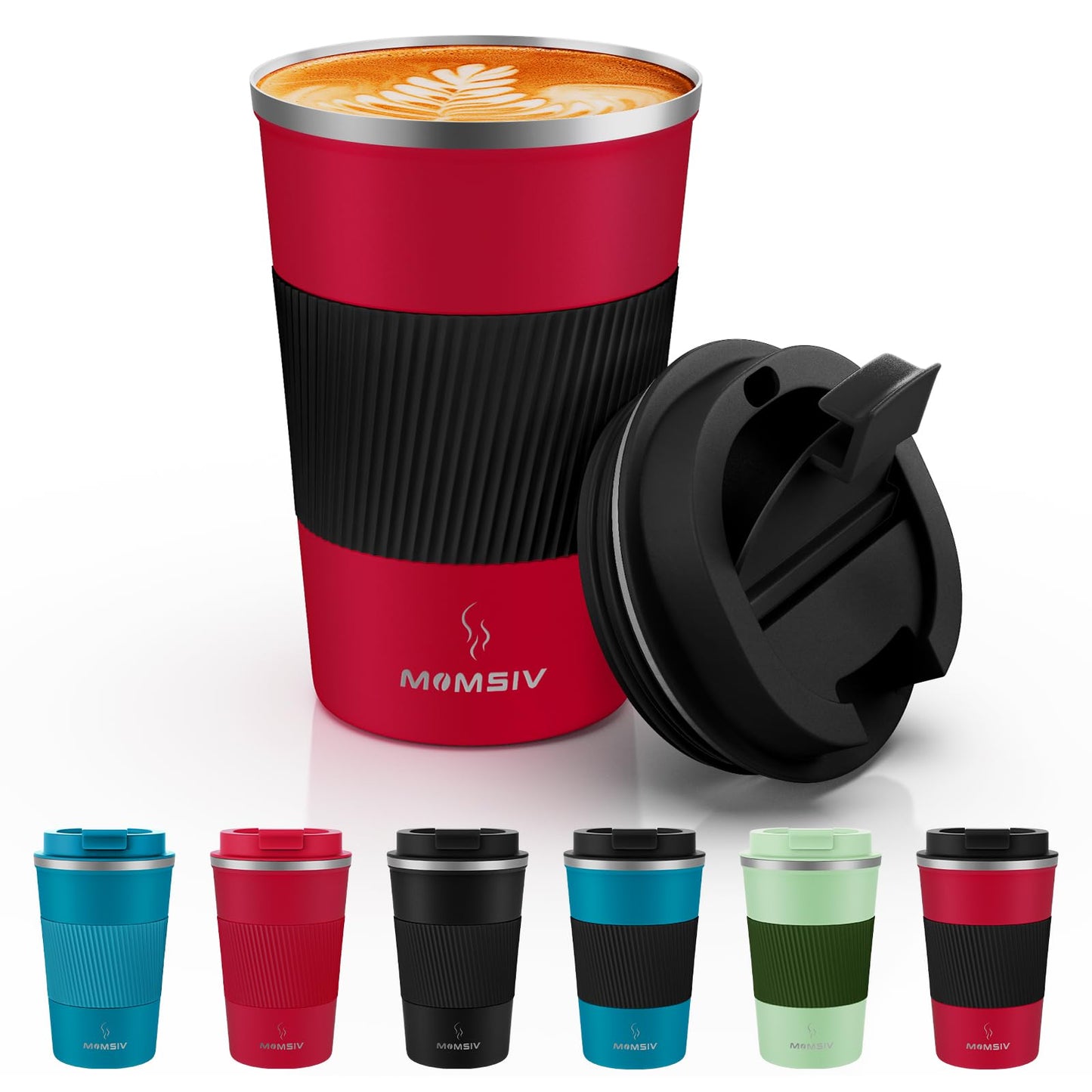 MOMSIV 12oz Travel Mug, Insulated Coffee Cup with Leakproof Lid, Travel Coffee Mug Vacuum Stainless Steel Double Walled Reusable Coffee Cup for Hot and Cold Water Coffee