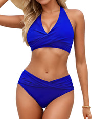 Sopliagon Women's Bikini Sets Twist Front Two Piece Swimsuit Halter Bathing Suit