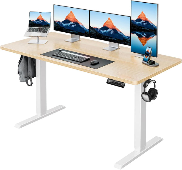 HUANUO 48" x 24" Electric Standing Desk Adjustable Height, 4 Memory Height Settings, Headphone Hook, Cable Manager, Sit Stand Up Desk for Home Office & Computer Workstation, Black