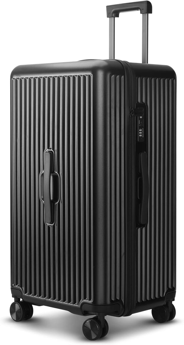 Trunk Luggage, 28 Inch Checked Luggage with Spinner Wheels, Lightweight PC Hard Shell Large Suitcase with TSA Lock, Removable Dividers (Black, 1PC)