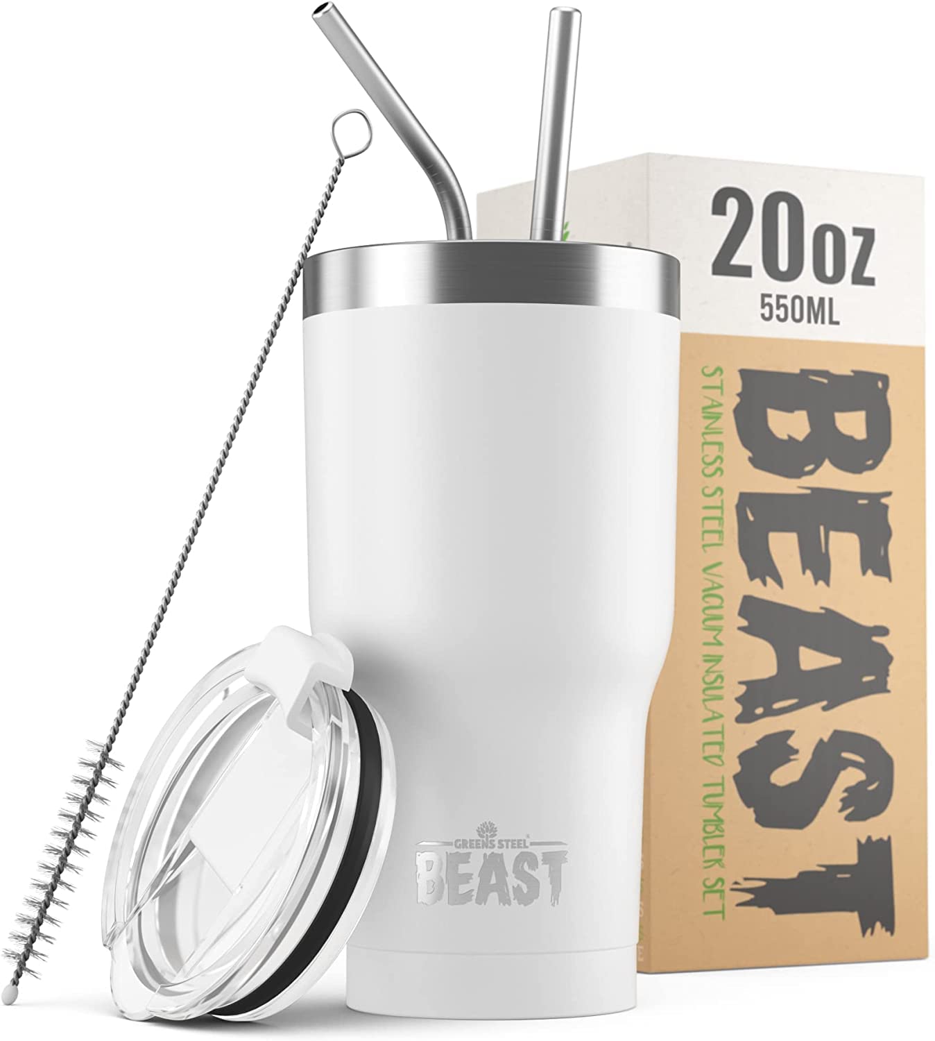 Beast 50 oz Tumbler Stainless Steel Vacuum Insulated Coffee Ice Cup Double Wall Travel Flask (Arctic White)