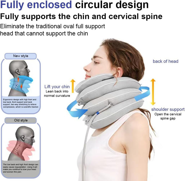 Neck Stretcher with Neck Brace,Cervical Traction Neck Device,Neck Relief Tool,Adjustable Inflatable Cervical Brace,Home Use Neck Decompression New Technology Breathable Fabric Washable&Colorfast(Gray)
