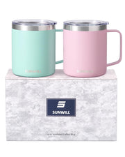 SUNWILL Travel Coffee Mug with Lid, Insulated Tumbler with Handle, 14 oz Stainless Steel Cup for Ice, Water, Tea, Rose Gold