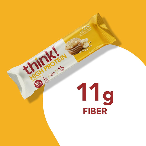 think! Protein Bars, High Protein Snacks, Gluten Free, High Fiber, Banana Oat Muffin, 10 Count