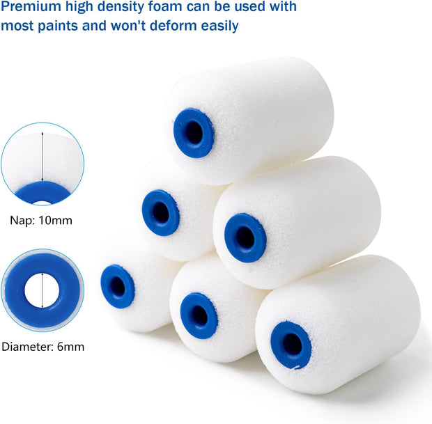 Mister Rui Foam Paint Roller, 8 Pack 4 Inch Paint Roller Kit, Complete 4" Mini Paint Roller Kit with Small Foam Paint Roller Covers, Frame, Tray and Liner for Professional Painting Results