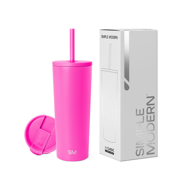 Simple Modern Insulated Tumbler with Lid and Straw | Iced Coffee Cup Reusable Stainless Steel Water Bottle Travel Mug | Gifts for Women Men Her Him | Classic Collection | 24oz | Midnight Black