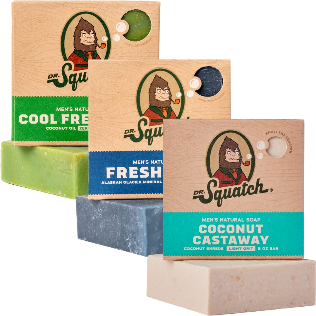 Dr. Squatch Natural Bar Soap for Men - Cold Process Soap with No Harsh Chemicals - Sierra Storm, Sandalwood Summit & Birchwood Breeze (5 oz, 3-Pack)