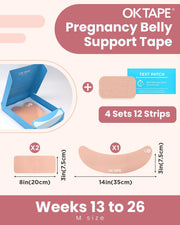OK TAPE Pregnancy Belly Band Tape, for Belly Pain, Back Pain Relief, Swelling Relief, Non-irritant Physical Belly Support Tape for Pregnant Women, Precut 12 Strips, 4 Sets - Week 27 onwards