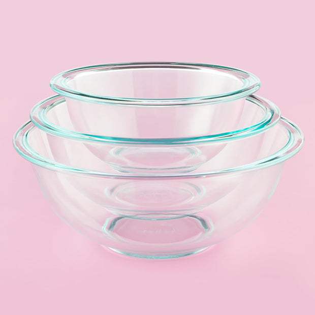 Pyrex Essentials (3-Piece) Glass Mixing Bowls Set For Prepping, Baking and Cooking, Preheated Oven, Dishwasher, Freezer, and Microwave Safe