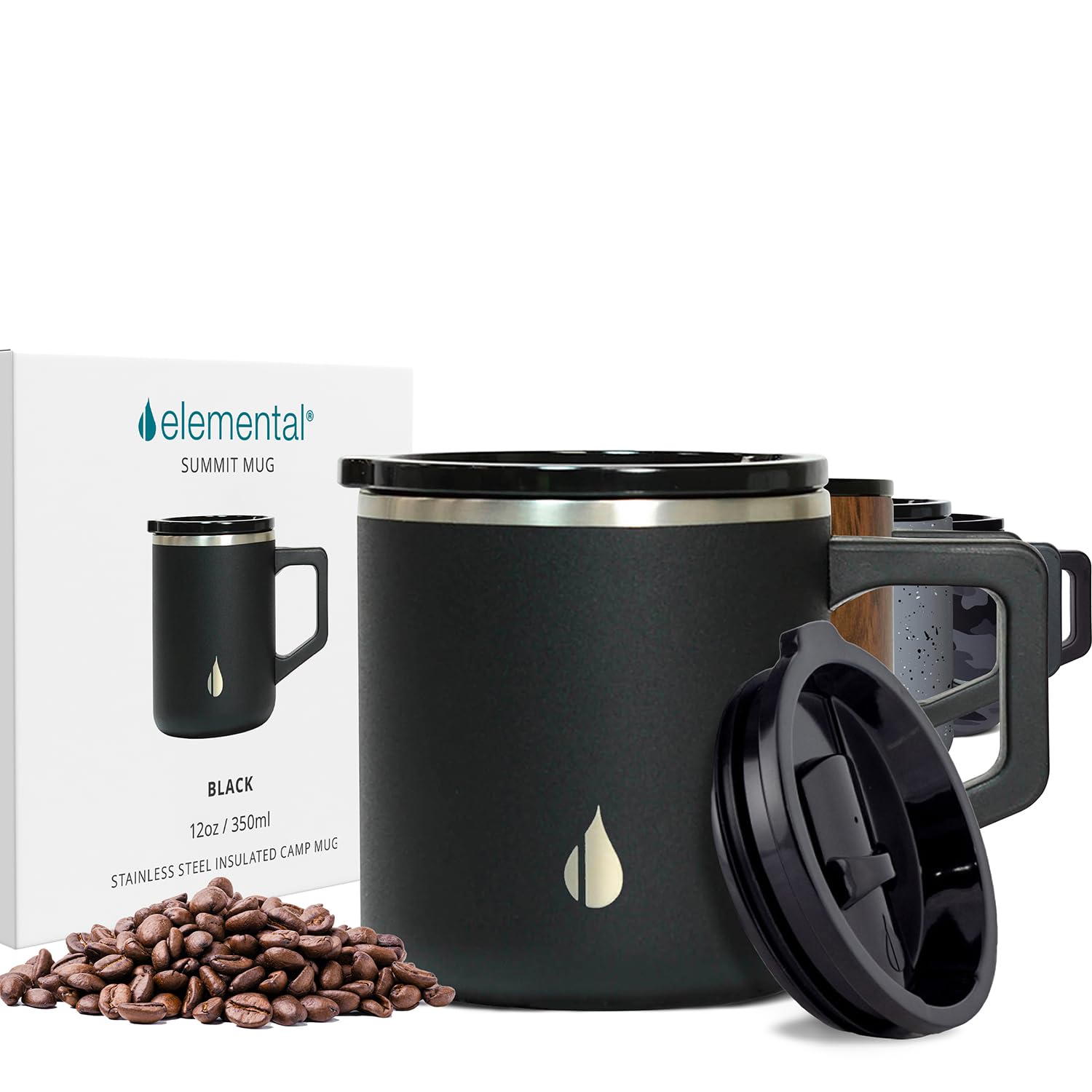 Elemental Insulated Coffee Mug - Triple-Wall Stainless Steel Summit Travel Cup for Hot and Cold Drinks - Thermal Coffee Mug with Lid and Handle for Camping, Office & Travel 12oz - Grey Speckle