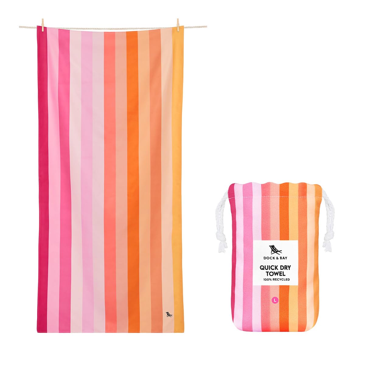 Dock & Bay Beach Towel - Quick Dry, Sand Free - Compact, Lightweight - 100% Recycled - Includes Bag - Cabana - Bondi Blue - Large (160x90cm, 63x35)