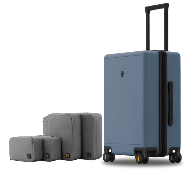 LEVEL8 Elegance Checked Luggage, 24 Inch Hardside Suitcase, Lightweight Matte Hardshell with Tsa Lock, Large Suitcases with Spinner Wheels, Light Blue