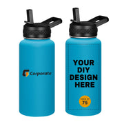 Personalized Custom Water Bottle with Text Photo Print in USA 32oz Double Wall Stainless Steel Leakproof Wide Mouth Cup with Flip Straw