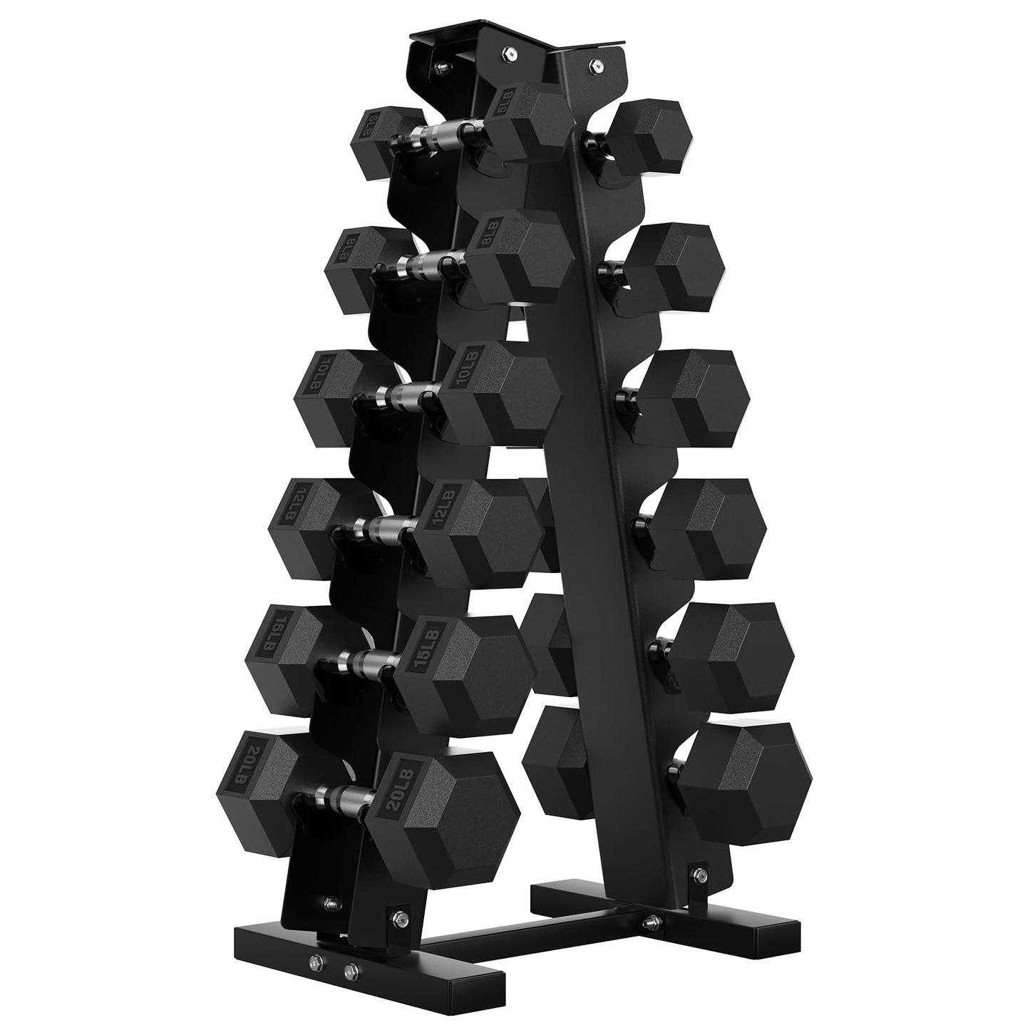 Hex Dumbbell Sets with Rack, 75-300 lb Rubber Encased Dumbbells for Strength Training, Exercise, and Fitness, Home Gym Weight Set with Rack