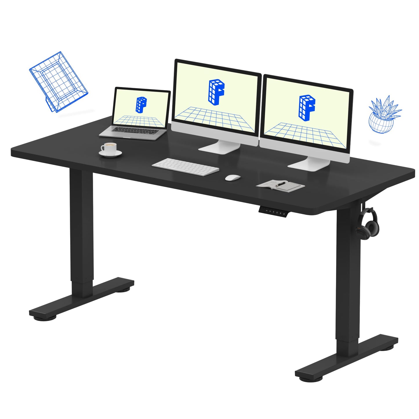 FLEXISPOT EN1 Whole-Piece Standing Desk, 48 x 24 Inches Height Adjustable Desk Stand up Desk Home Office Table for Computer Laptop (White Frame + Maple Desktop)