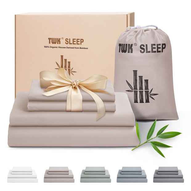 TWK Luxury Sheet Set, Genuine 100% Organic Viscose Derived from Bamboo, Cooling & Breathable, Silky Soft, Bedding Sheets & Pillowcases (White, King(78 * 80 * 15))