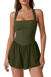 QINSEN Women's Square Neck Sleeveless Romper Jumpsuit Casual Summer One Piece Outfit with Pocket