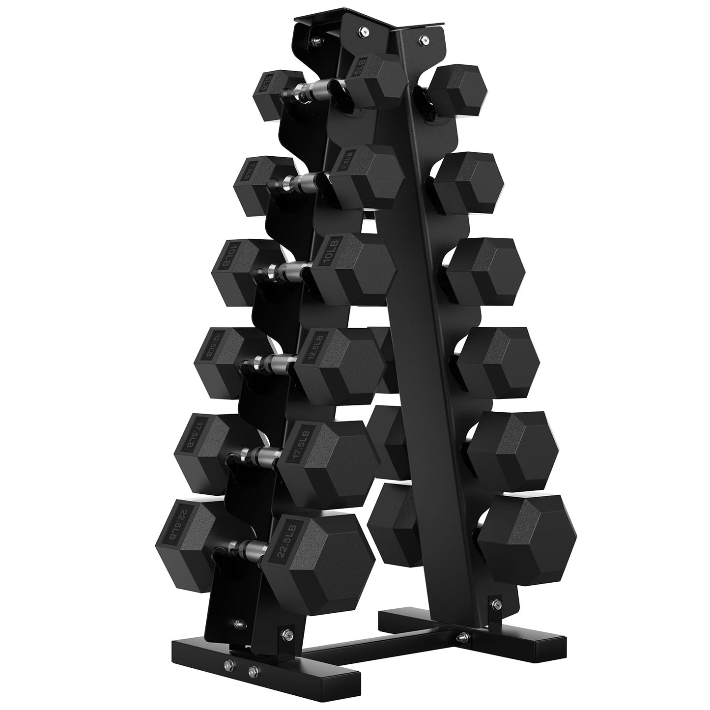Hex Dumbbell Sets with Rack, 75-300 lb Rubber Encased Dumbbells for Strength Training, Exercise, and Fitness, Home Gym Weight Set with Rack