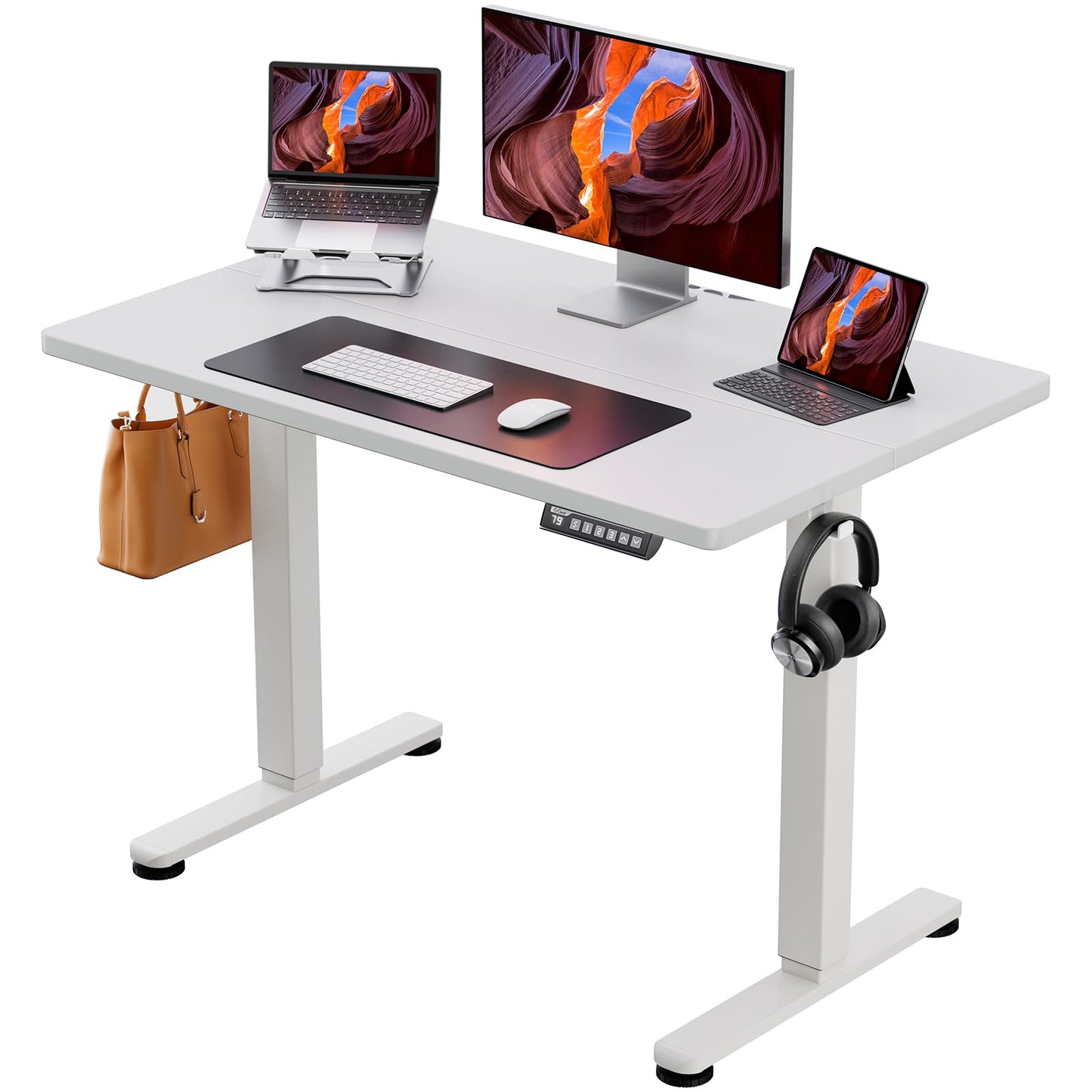 ErGear Height Adjustable Electric Standing Desk, 48 x 24 Inches Sit Stand up Desk, Memory Computer Home Office Desk with Two-Piece Desktop (Black)
