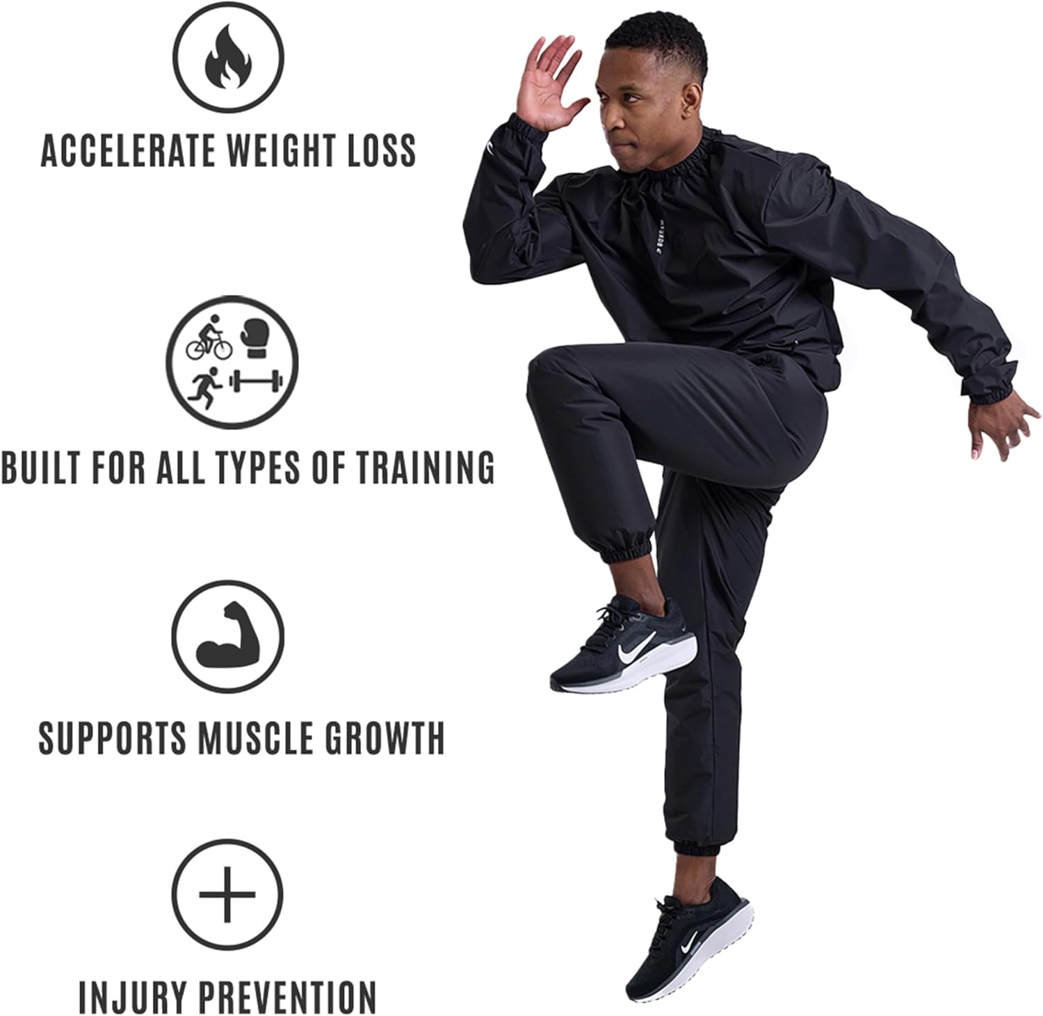 BOXRAW Lineal Professional Sauna Suit for Men Top & Bottoms Non Rip Weight Loss Sweat Suit Boxing MMA Training Gym