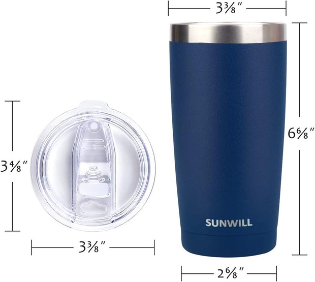 SUNWILL Travel Coffee Tumbler 20 oz, Insulated Mug with Lid, Stainless Steel Cup for Outdoor, Powder Coated Navy