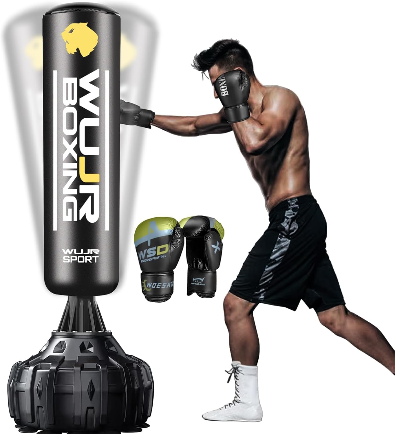 70" Freestanding Punching Bag with Boxing Gloves Heavy Boxing Bag with Suction Cup Base for Adult Kids - Men Stand Kickboxing Bag