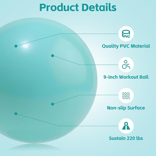 Small Pilates Ball 9 Inch Small Exercise Ball Mini Workout Yoga Balls for Gym Yoga, Core Training, Fitness, Workout, Stability, Improves Balance