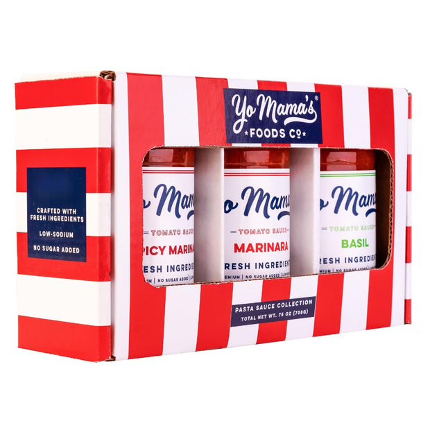 Yo Mama’s Foods Gourmet KETO Gift Set and Care Package | Includes (1) Marinara Sauce (1) Tomato Basil & | (1) Spicy Marinara Sauce | Low-Sugar, Carb, Sodium, Gluten-Free, Fresh Ingredients!